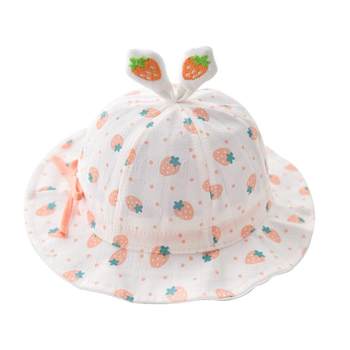 Muzhi baby sun hat infant strawberry fisherman hat baby summer ຫມວກແດດບາງໆສາມາດປັບໄດ້