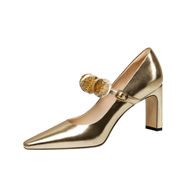 LilyWei Mary Jane womens shoes 2024 autumn new shallow fashion single shoes gold high heels large size 41-43