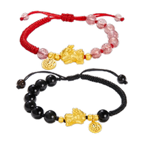 (China Gold) Zhen Shang Silver Sterling Silver Pixiu Bracelet Couple Red String Bracelet Pair Gift for Boyfriend and Girlfriend