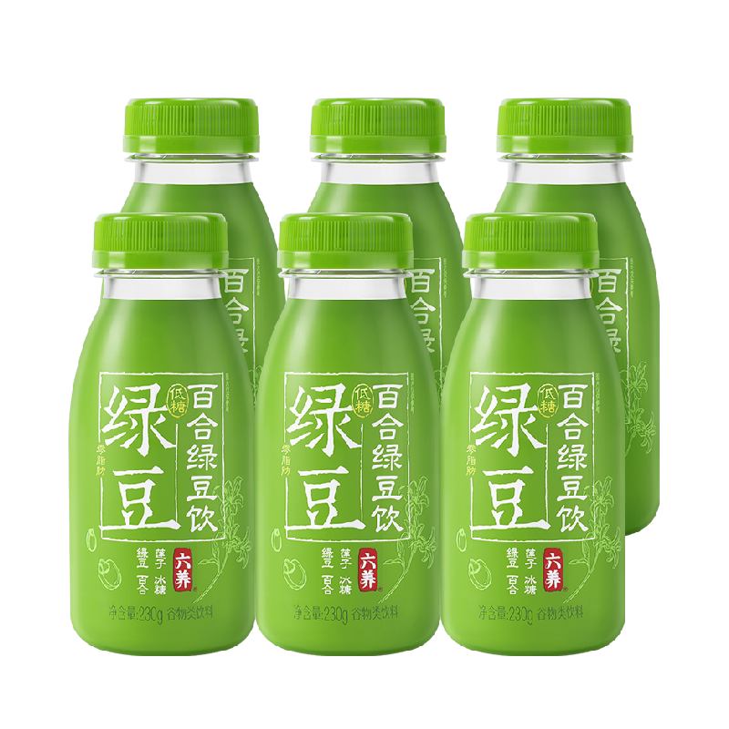 六养百合绿豆饮diy绿豆冰沙雪糕低脂清爽绿豆汤饮料230g*6瓶