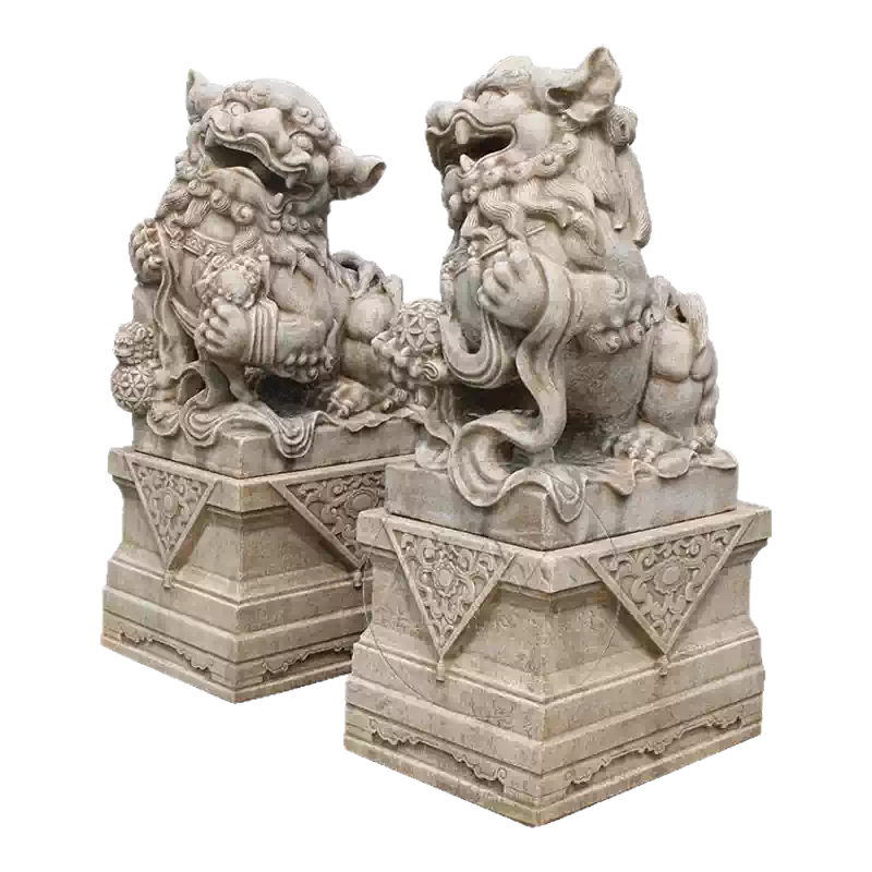 石雕獅子漢白玉石獅子仿古獅子天然石材庭院別墅門墩石獅擺件定製-淘寶