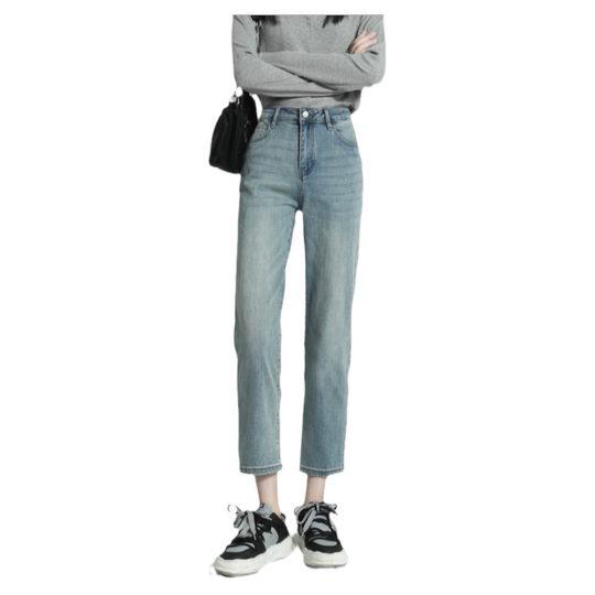 直筒牛仔裤女2025新款爆款秋冬高腰加绒宽松显瘦九分窄版烟管裤子