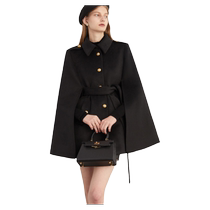 DPLAY winter wear French black A-line lace-up cape coat woolen woolen coat