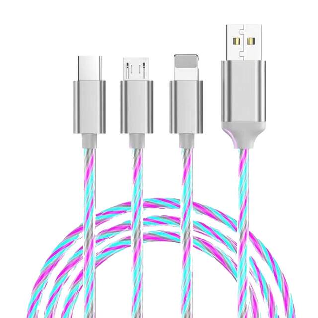 5A super fast charging one to three colorful streamer data cable