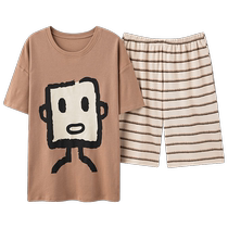 Pure cotton pajamas for men summer 2024 new short-sleeved large size thin mens casual wearable home wear set