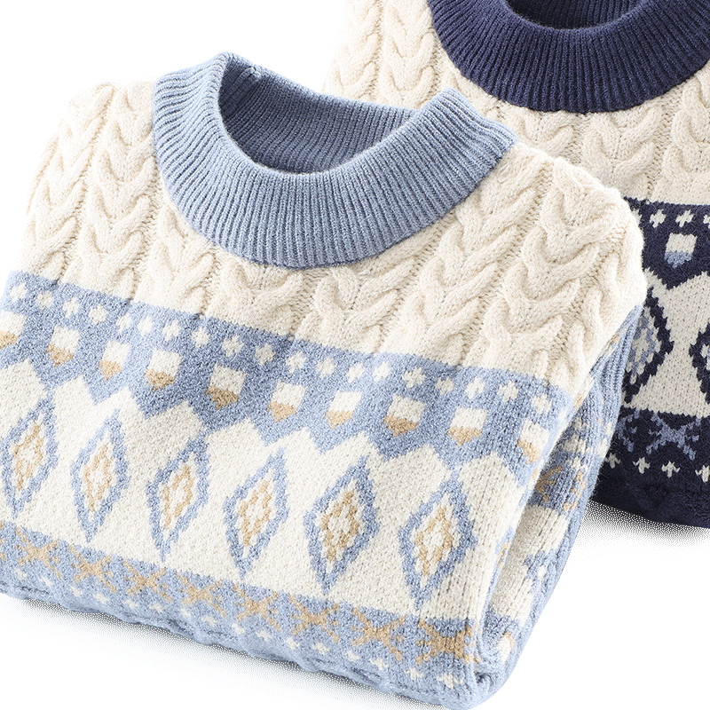
Boys sweater autumn and winter new children's base shirt medium-sized children's sweater boy plus velvet thickened sweater children's clothing