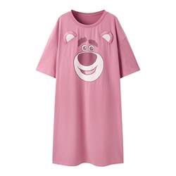 Leting cool strawberry bear nightgown women's summer short-sleeved cute girl's pajamas with breast pads home clothes