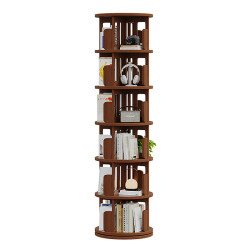 Solid Wood Round Rotating Bookshelf 360-Degree Bookcase Integrated Against the Wall Movable Storage Corner Shelf Floor-Standing