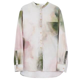 EXCEPTION例外女装春秋款通勤百搭气质水墨印花设计长袖衬衫女