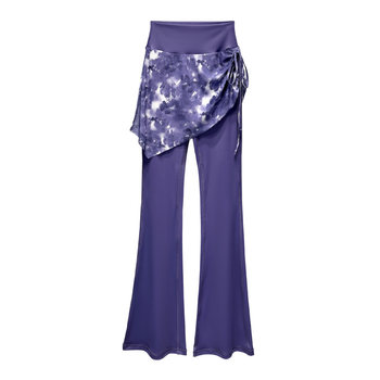 Purple printed fake two piece yoga pants for women high waist tight