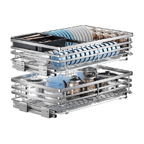 SF Cabei 304 stainless steel drawer-type dish basket kitchen cabinet double-layer pull-out blue storage