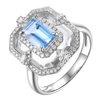 Private jewelry aquamarine 18k diamond large diamond ring
