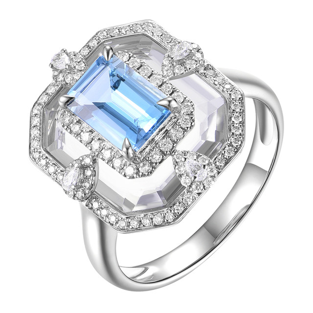 Private jewelry aquamarine 18K diamond large diamond ring