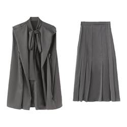 Garbociaga Long Xier elegant lady satin elegant temperament high-end carbon gray fishtail skirt suit Z215