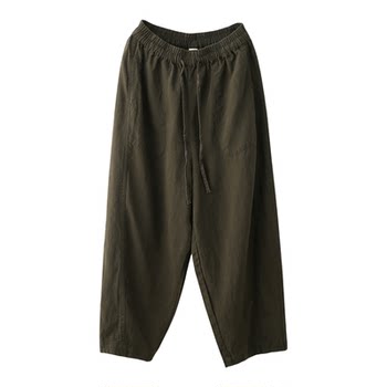 ສິ້ນ linen ບໍລິສຸດ slimming ສິນລະປະ linen pants