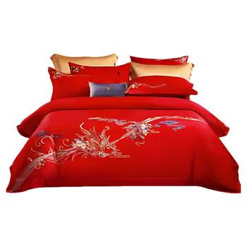 Fu'anna wedding four-piece set red wedding festive wedding wedding bed dragon and phoenix happy quilt newlyweds quilt cover bedding