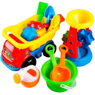 Children's beach toy car set bucket sand shovel play sand hourglass baby boy and girl tool cassia