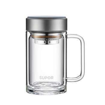 Supor double-layer glass man's office tea cup large capacity water cup portable business tea cup with handle