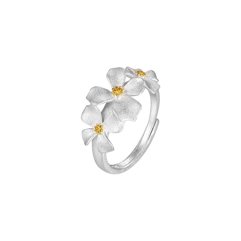 Pure silver 999 golden stamens ancient flower ring