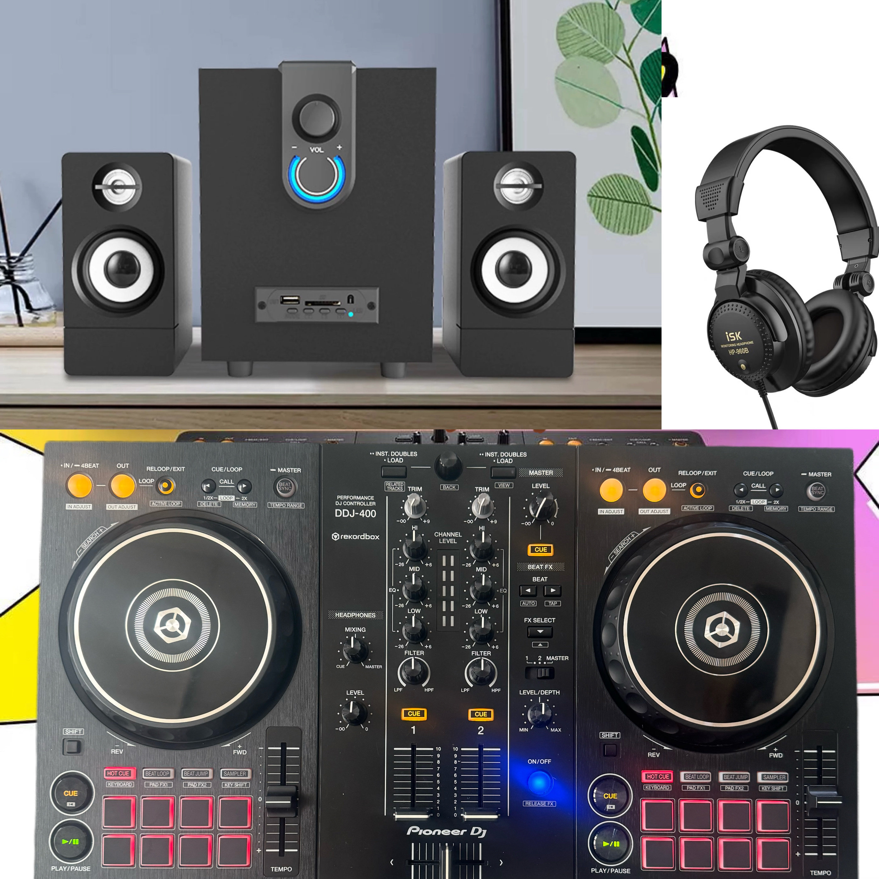Second hand 9 new or above DDJ-400+DJ professional headphones+professional audio