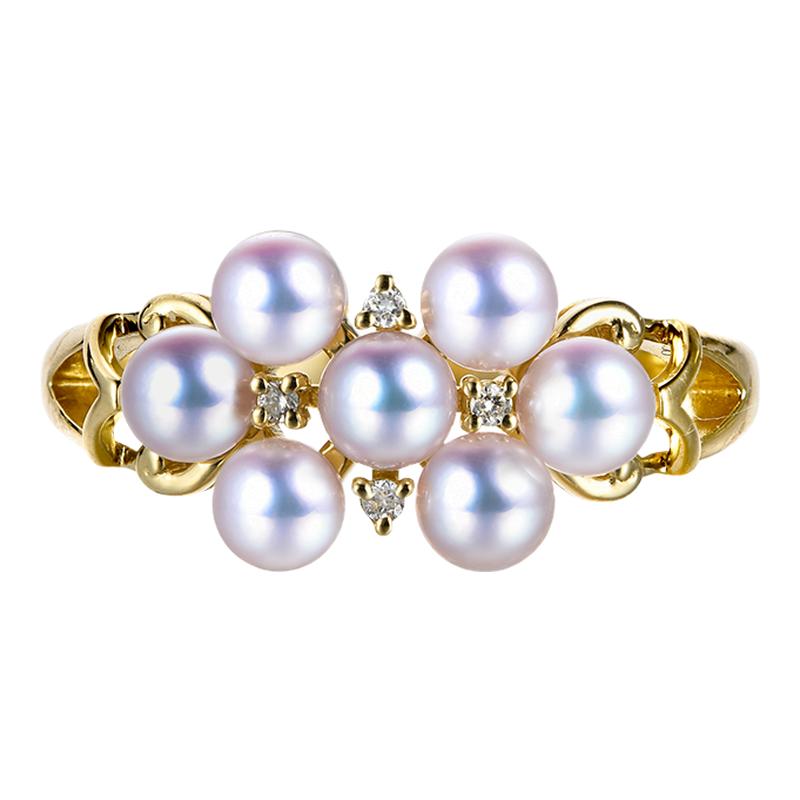 Japan Akoya natural seawater goddess pearl ring 18K gold diamond baby bead ring mini pearl female