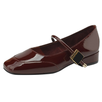 Daphne Red Shoes Womens Summer 2024 New Strap Womens Leather Shoes with Skirt Thick Heel Mary Jane Shoes