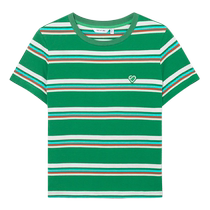 Discounted season Shifanli striped mint Mambo T-shirt 2024 summer new popular small shirt round neck short-sleeved top