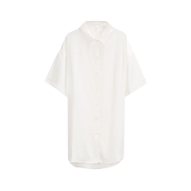Boyfriend style shirt nightgown for women summer thin high-end satin half-sleeved loose home wear ice silk sexy pajamas
