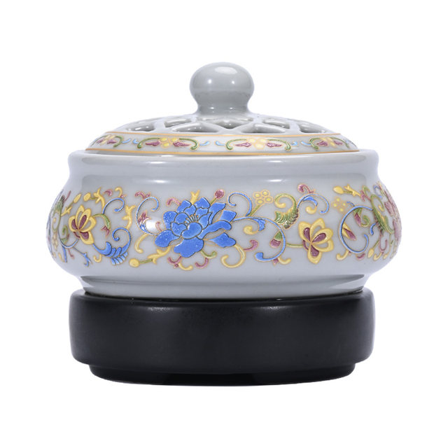 Electronic aromatherapy stove with timed temperature adjustment and digital display and comes with a copper incense dish