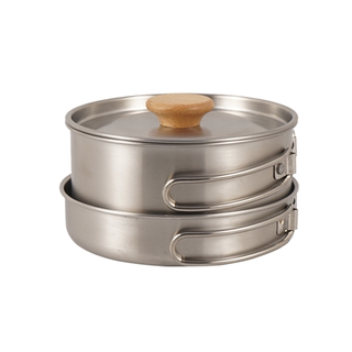 户外登山304不锈钢折叠套锅野营便携煎锅汤锅家用野餐锅具2件套装