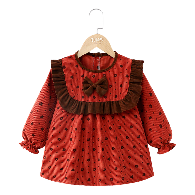 Baby girl smock outer wear princess dress autumn and winter baby bib bib waterproof anti-dirty reverse wearing rice pocket apron