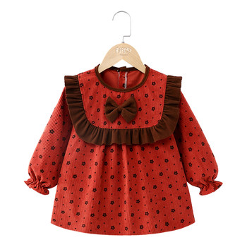 Baby girl smock outer wear princess dress autumn and winter baby bib bib waterproof anti-dirty reverse wearing rice pocket apron