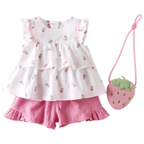 ()David Bella Girls Suit Childrens Clothes Summer New Childrens Cartoon Baby Two-piece Set with Shoulder Bag