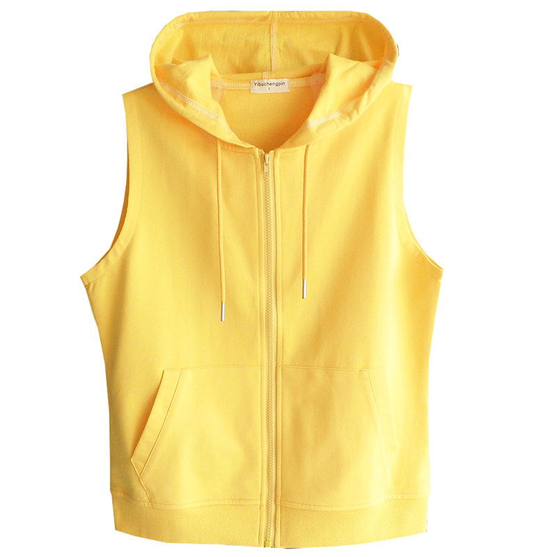 百搭春夏秋款女装无袖卫衣纯棉马甲连帽背心休闲运动拉链开衫薄款