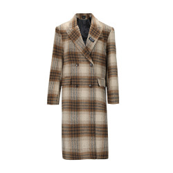 Aunt Barbie Woolen Plaid Coat Women's Autumn and Winter Hepburn Style Hepburn Coat Thick Suit Collar Mid-Length Woolen Coat