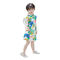 Wang Xiaohe childrens clothing summer new improved cheongsam thin childrens Chinese style floral dress