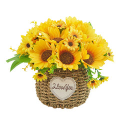 Sunflower artificial flowers, artificial flower decorations, living room table floral decorations, home decoration, plastic bouquets, silk flower pots