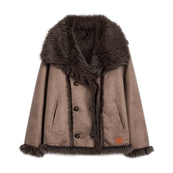 Desigual25 new autumn and winter imitation fur one-piece large lapel spliced top design women's jacket