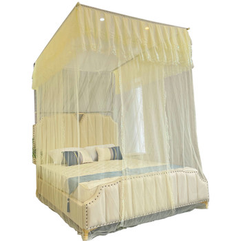 Square retractable dense mosquito net thickened stainless steel bracket bed house folding floor-standing model ສາມປະຕູດຽວ 1.51.8