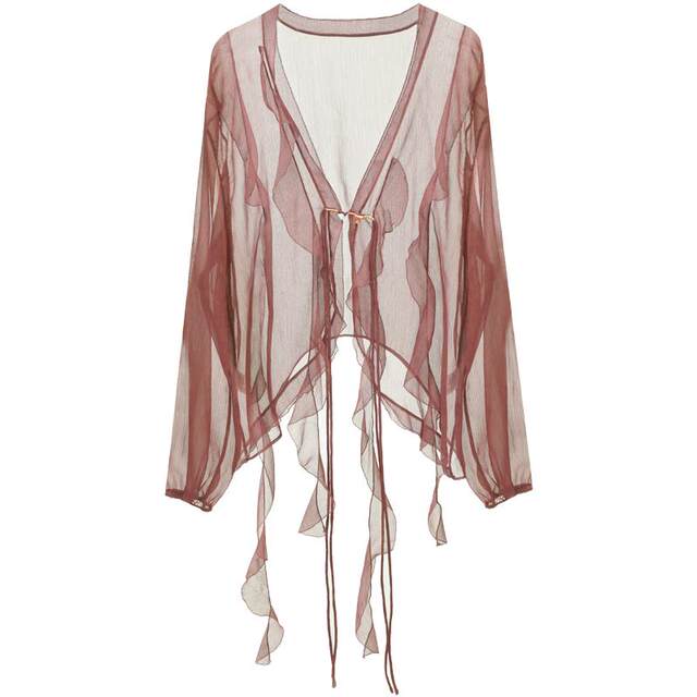 COCOBELLA 10 ແມັດ ເສື້ອ chiffon ruffled ໄຫມ