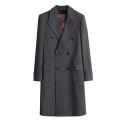 polocoat retro American polo woolen coat herringbone pattern slim mid-length tweed coat for men