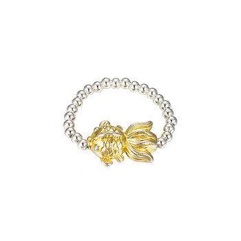 Pure silver 999 gold fish ball bead ring