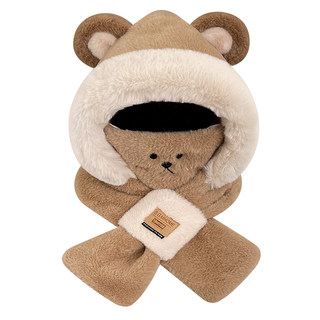 Bear ears plush hat and scarf two-piece set