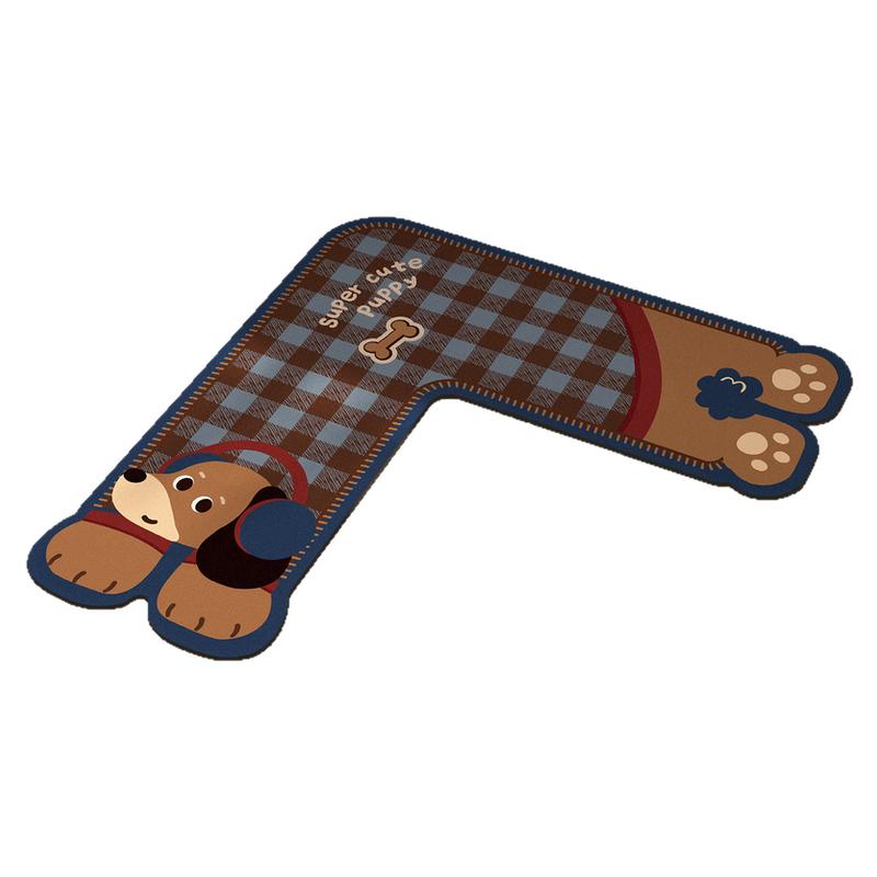 Retro American cartoon kitchen floor mat L-shaped anti-slip mat
