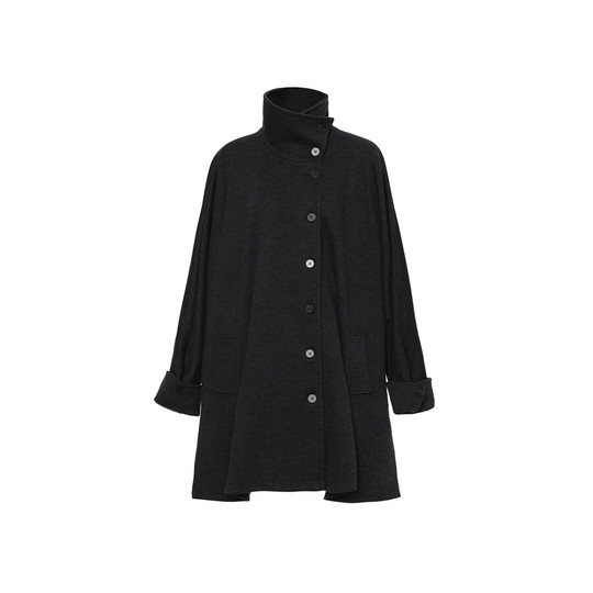 APOZi collection/mirror water floating gold/black loose mid-length coat high collar cape slit coat