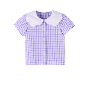 Girls' short-sleeved tops with annel lapels