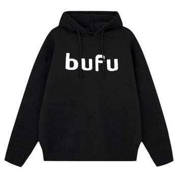 Bufu loose hooded sweater jacquard trendy long sleeve Bufu loose hooded sweater jacquard trendy long sleeve
