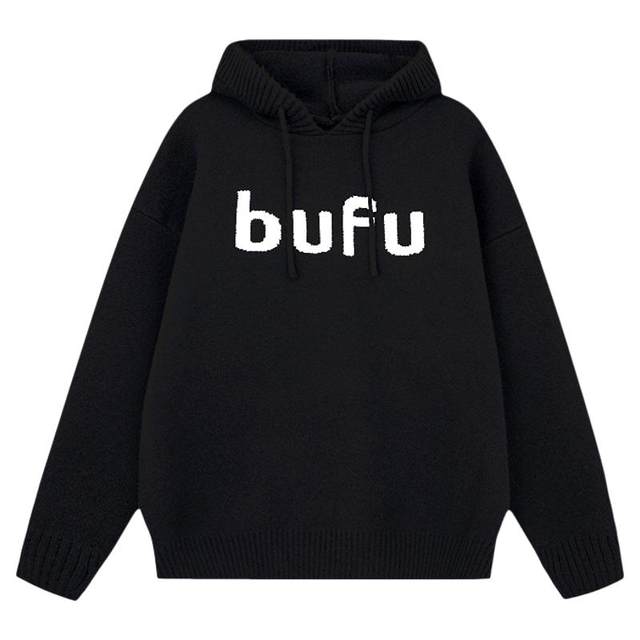 BUFU Loose Hooded Sweater Jacquard Trendy Long Sleeve