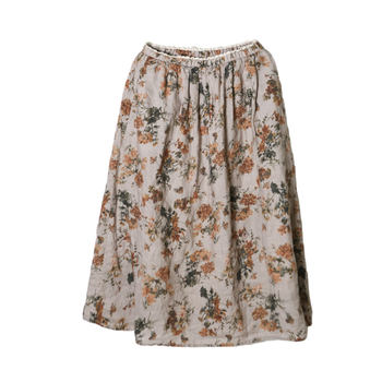 ສິ້ນດອກກຸຫຼາບ 1035 ດອກ / 2024 Spring Retro Skirt ຫຼຸດອາຍຸວັນນະຄະດີ ແລະກະໂປງ Ramie ຍາວກາງພິມສົດ