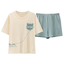 Pure cotton pajamas for women summer 2024 new style short-sleeved shorts with chest pads summer young ladies home wear set